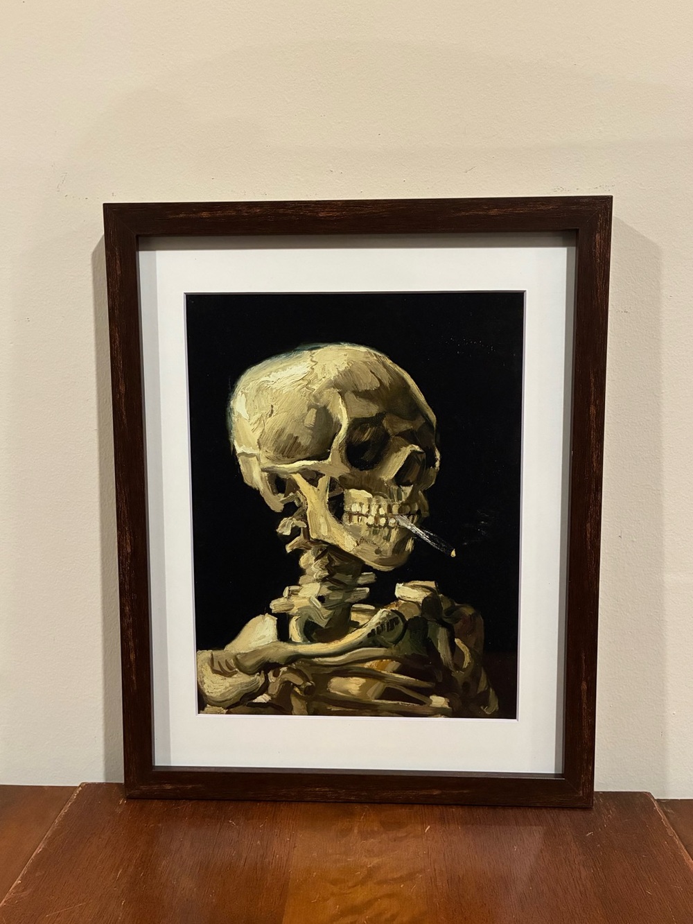 Van Gogh Head of Skeleton With Burning Cigarette Framed Print 12x15 Skull Art